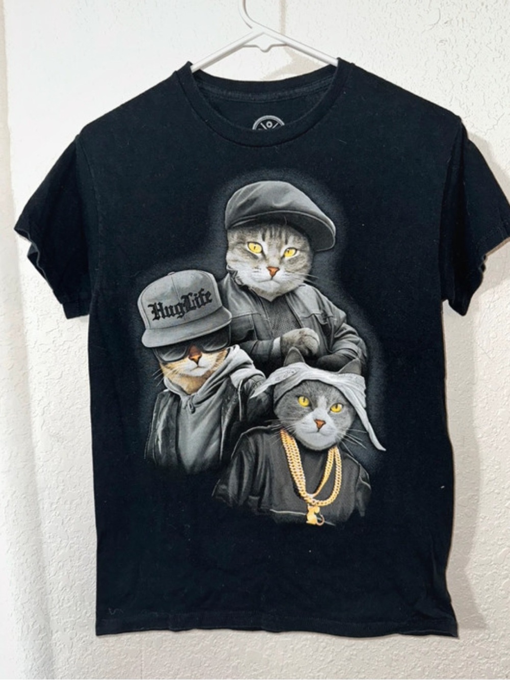 Black 'Thug Life' Cat Graphic T-Shirt for Cats Fans